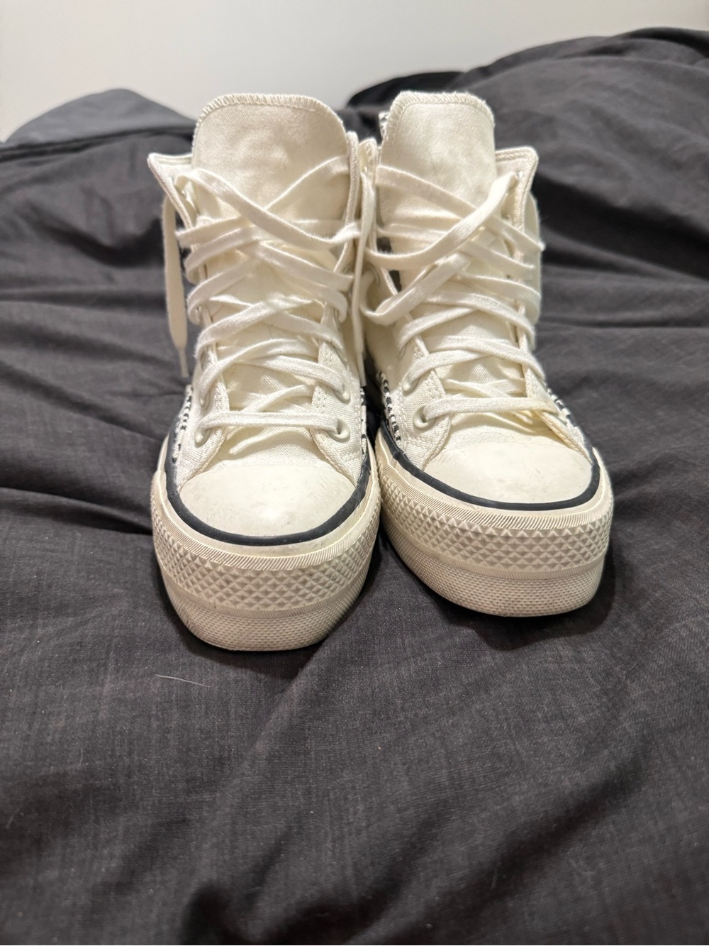 Converse Women's High-Top Platform Sneakers in Off-White with Black Trim